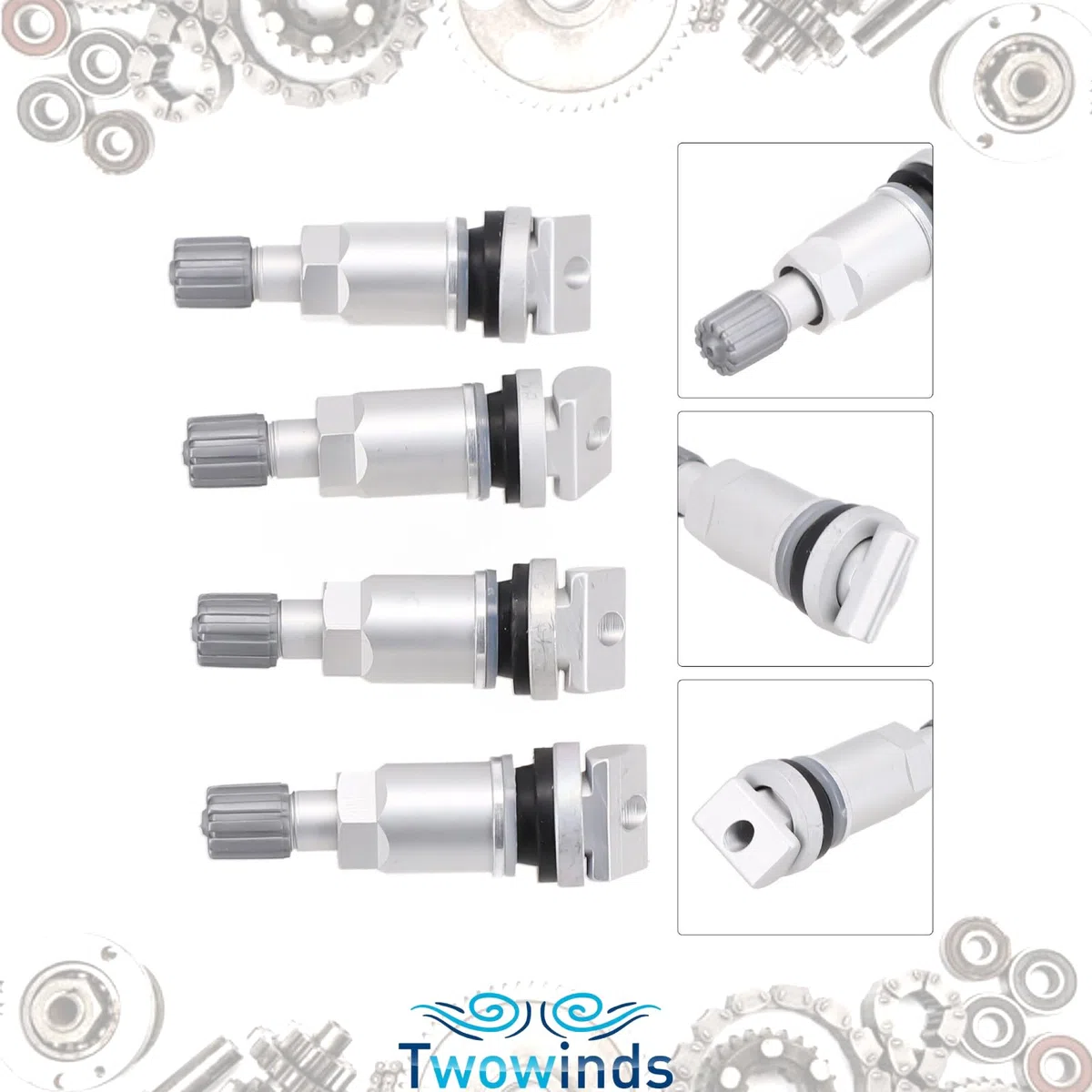 Twowinds - Válvula Sensor Presión Neumáticos 68001696AA Compatible con Jeep Patriot, Liberty, Grand Cherokee, Dakota, Land Rover Freelander 2, Discovery, Rang Rover - TPMS (set de 4)