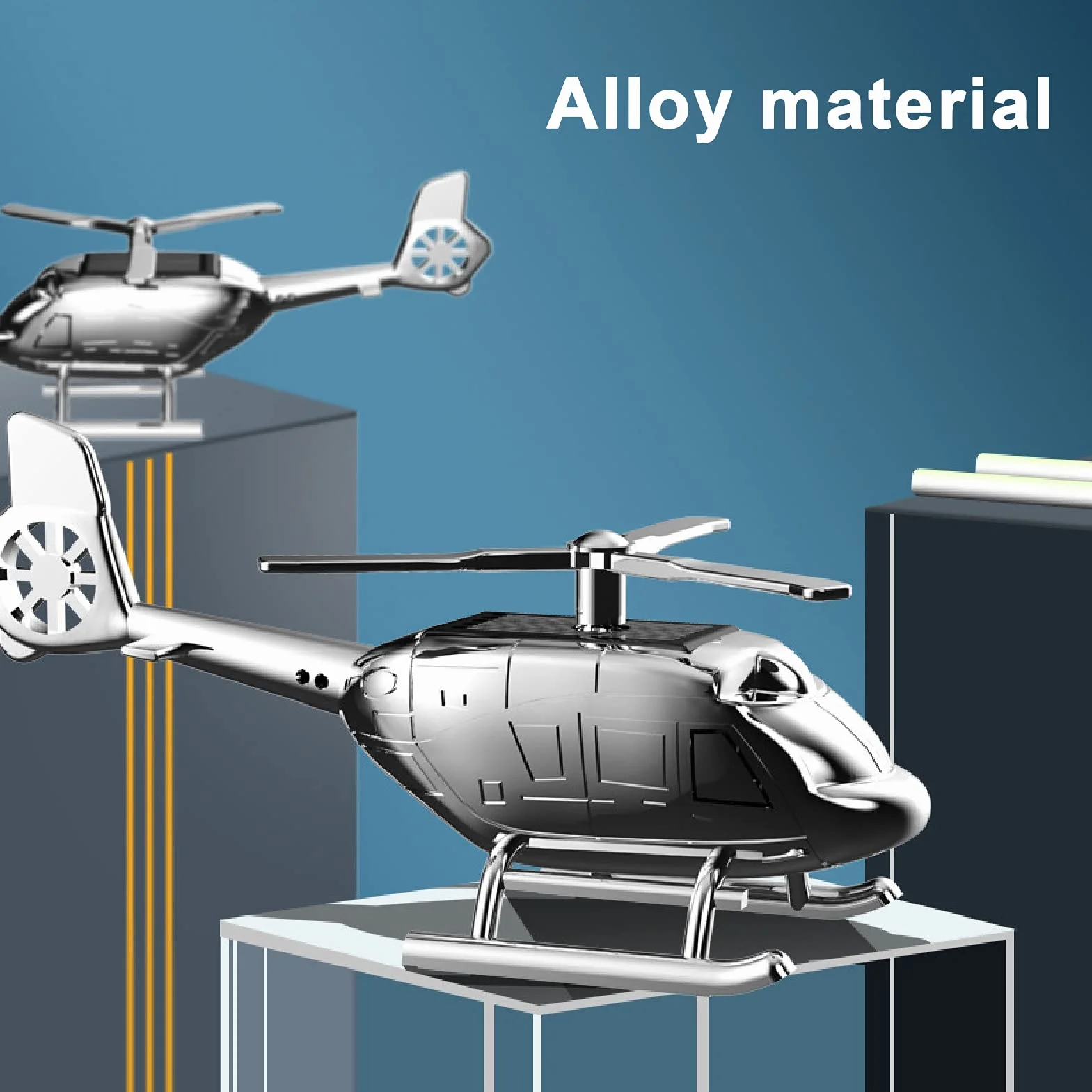 Ambientador solar de helicóptero para coche, difusor de aromaterapia, adorno para vehículos con 3 tabletas de fragancia para decoración de interiores y automóviles (plateado)