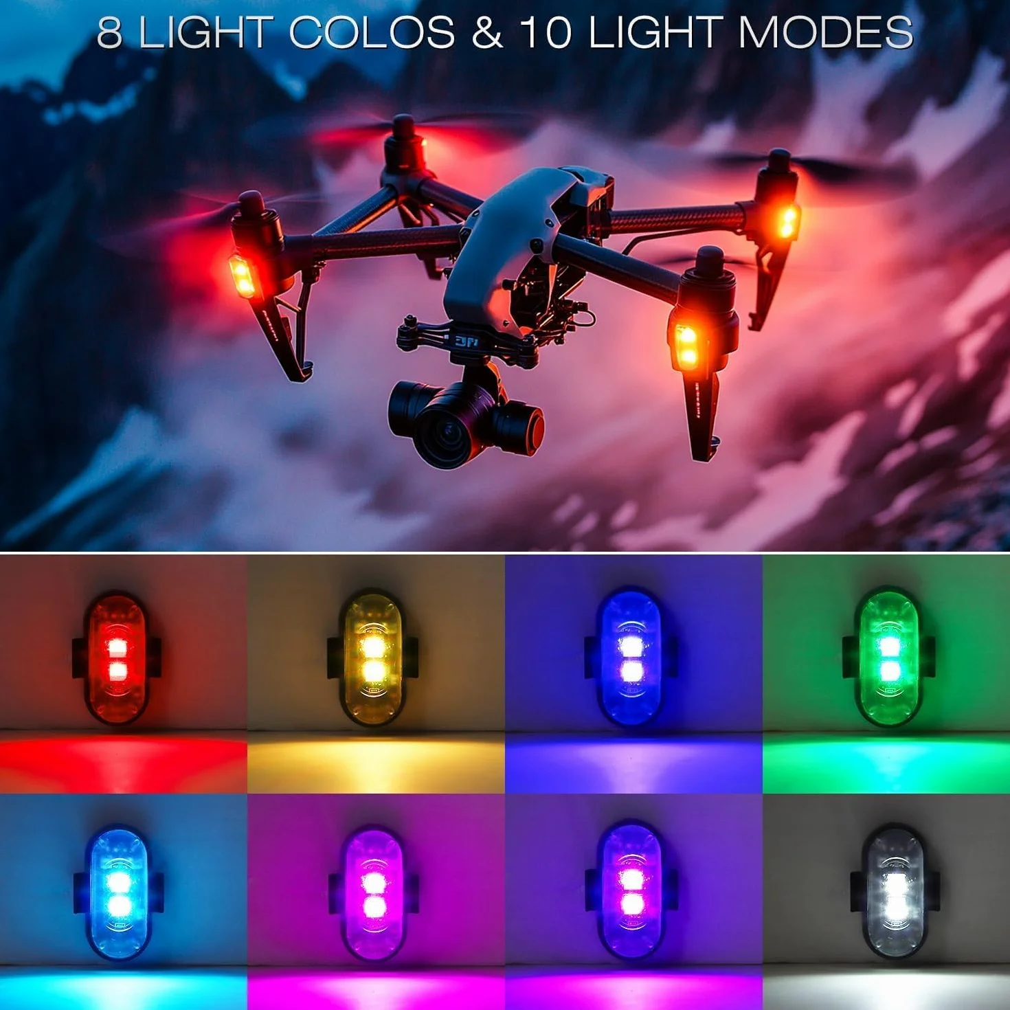 Pavlleen 6 luces LED estroboscópicas para coche, 8 colores, impermeables, anticolisión, con control remoto, luz estroboscópica para dron, carga USB, para dron, camión, motocicleta y bicicleta