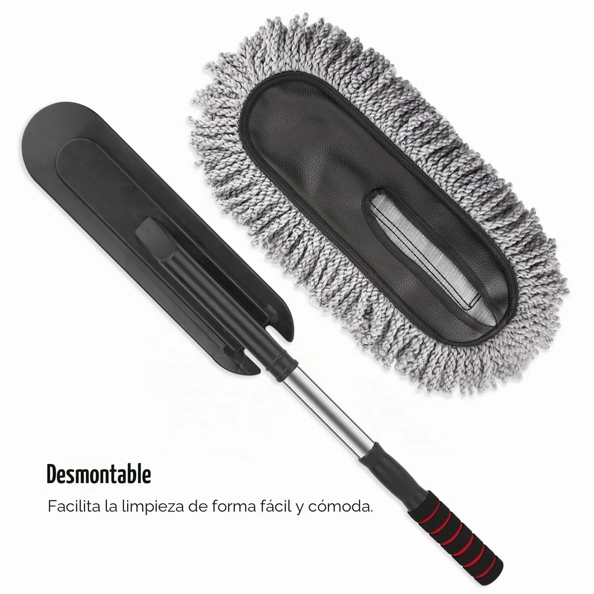 Moko Plumero de Coche, Cepillo Multiusos para Lavado de Coche, Exterior e Interior, Plumero de Microfibra con Mango Extensible para Limpieza, Color Gris