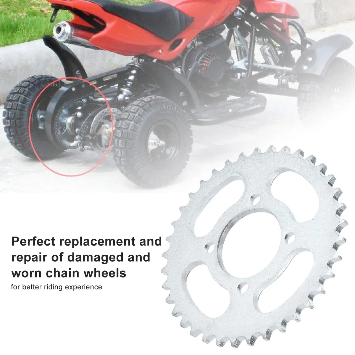 Piñón trasero, Akozon 37 dientes 428 cadena Piezas de piñón de rueda trasera para Pit Trail Quad Dirt Bike ATV 110