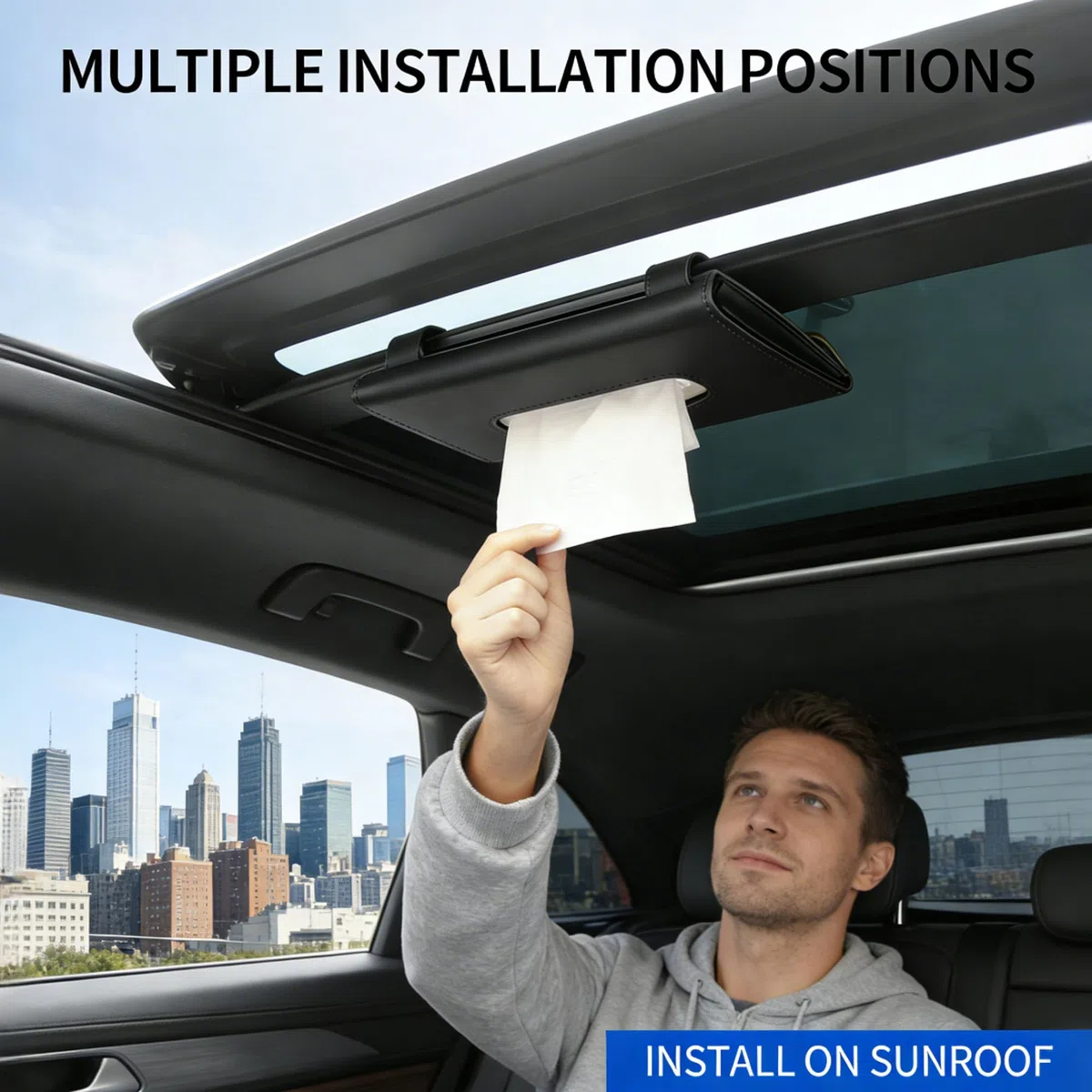 Caja De Pañuelos para Parasol De Coche, Automóvil Visera Máscara Caja Porta Pañuelos, Estuche para Máscara De Pañuelos Caja De Pañuelos De Cuero De PU, Soporte para Pañuelos De Coche (negro)