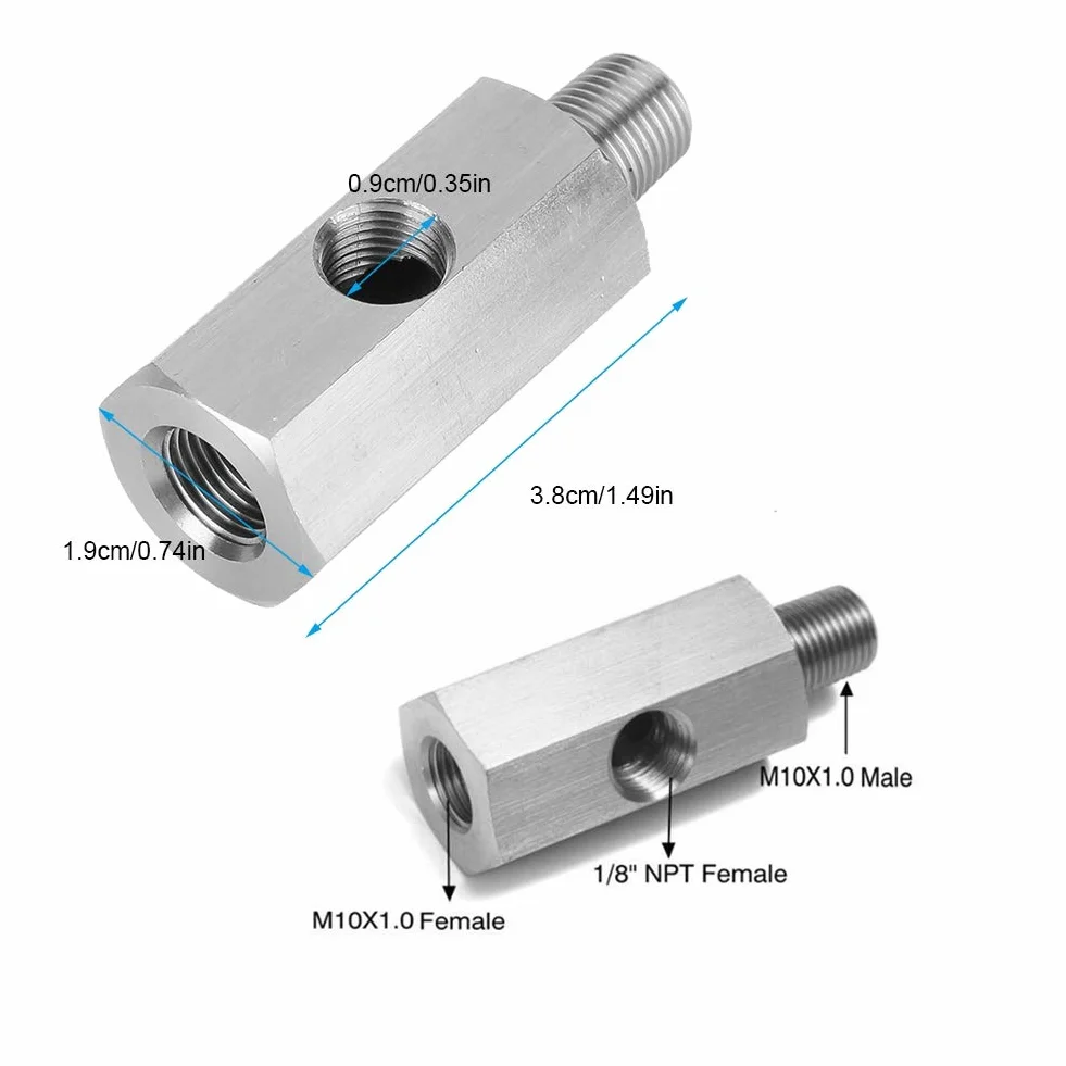 Aramox Adaptador del Sensor de Presión de Aceite, Medidor de Presión de Aceite de Acero Inoxidable M10 Tee a NPT Adaptador Turbo Supply