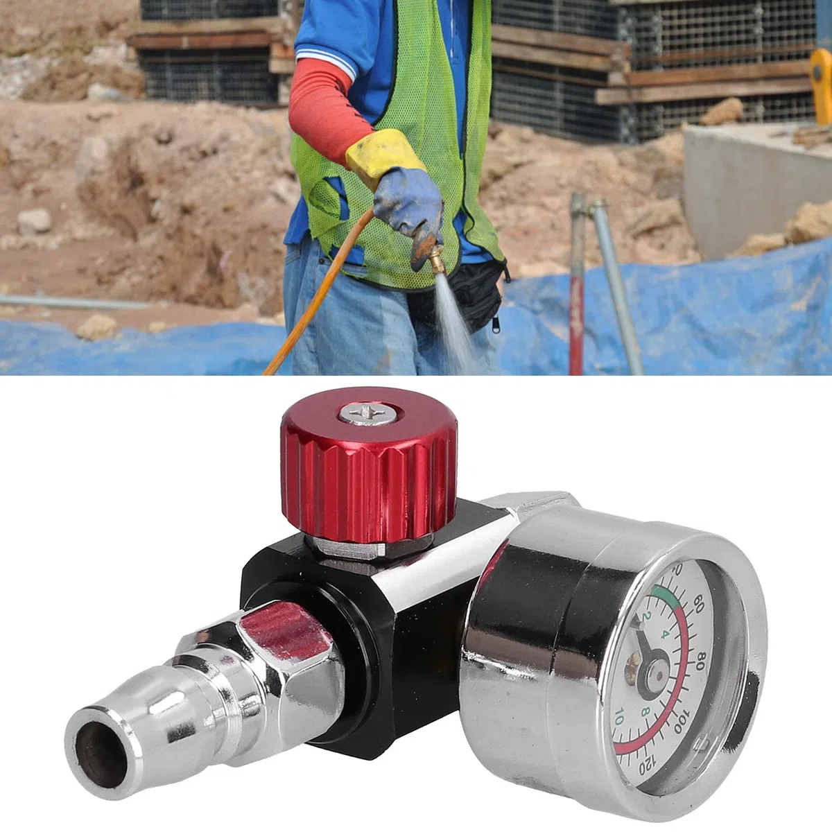 Regulador Presión Aire para Pistolas Pintura Acero Inoxidable con Manómetro 0-140PSI 0-10BAR Conexión G1/4 Pulgadas Profesional