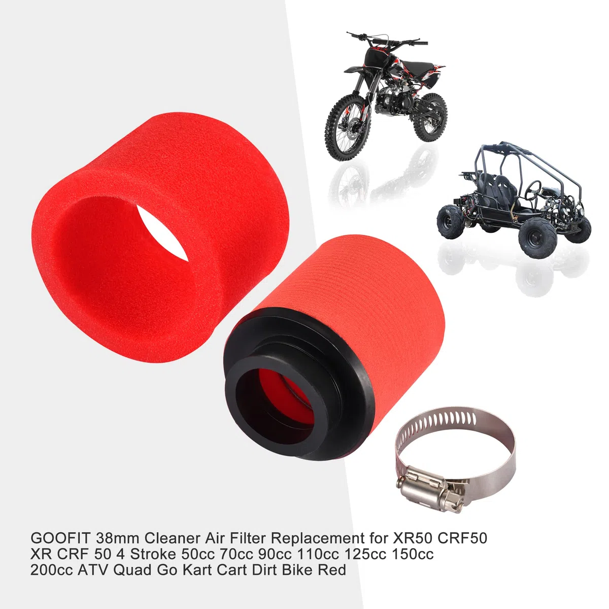 GOOFIT Filtro Aire Esponja Moto 39mm Vertical Universal Pit Bike reemplazo para 49cc 50cc 70cc 90cc 110cc 125cc Motocross Pocket Bike Scooter Quad Rojo