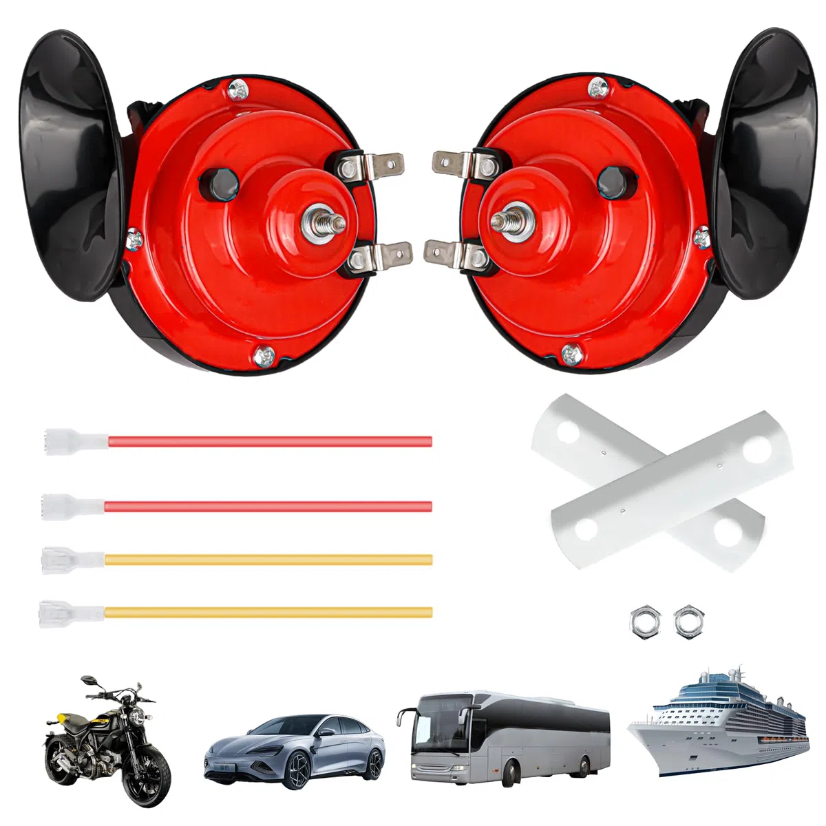 Kikuo Cuerno de Caracol Universal de Doble Tono, Bocina de Aire, con Forma de Caracol, Piezas Bocina de Coche para Coches Camiones Motocicletas Tren Barco, Fácil de Instalar (2 Piezas Rojo)