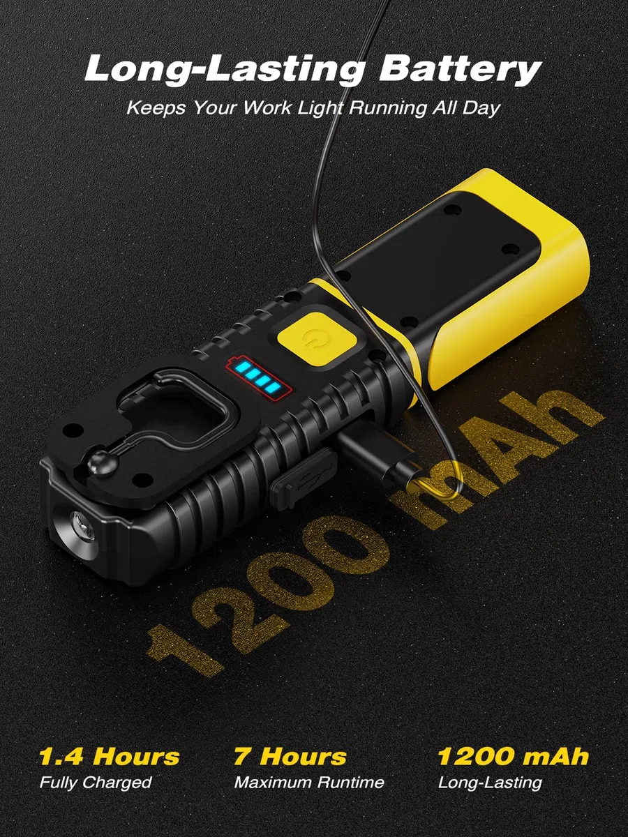 Smiling Shark Linterna de Trabajo, LED Lámparas de Inspección 1200mAh Recargable con Gancho y Clip 5 Modos de Luz Portátil Luz de Trabajo Magnética para Reparación Garajes Taller (Paquete de 1)