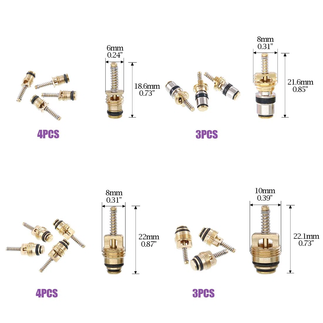 Swpeet Kit de 102 piezas de accesorios para núcleo de válvula de aire acondicionado, incluyendo surtido R12 R134a núcleo de válvula refrigeración núcleos de vástago de válvula de neumático con