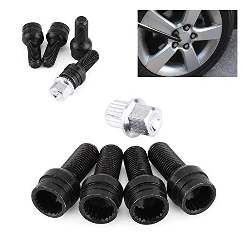 Fydun 4 piezas M14*1,5 mm Tornillos antirribo de acero y tuercas de seguridad con llave Tornillo de rueda de acero Tornillos Seguridad Coche