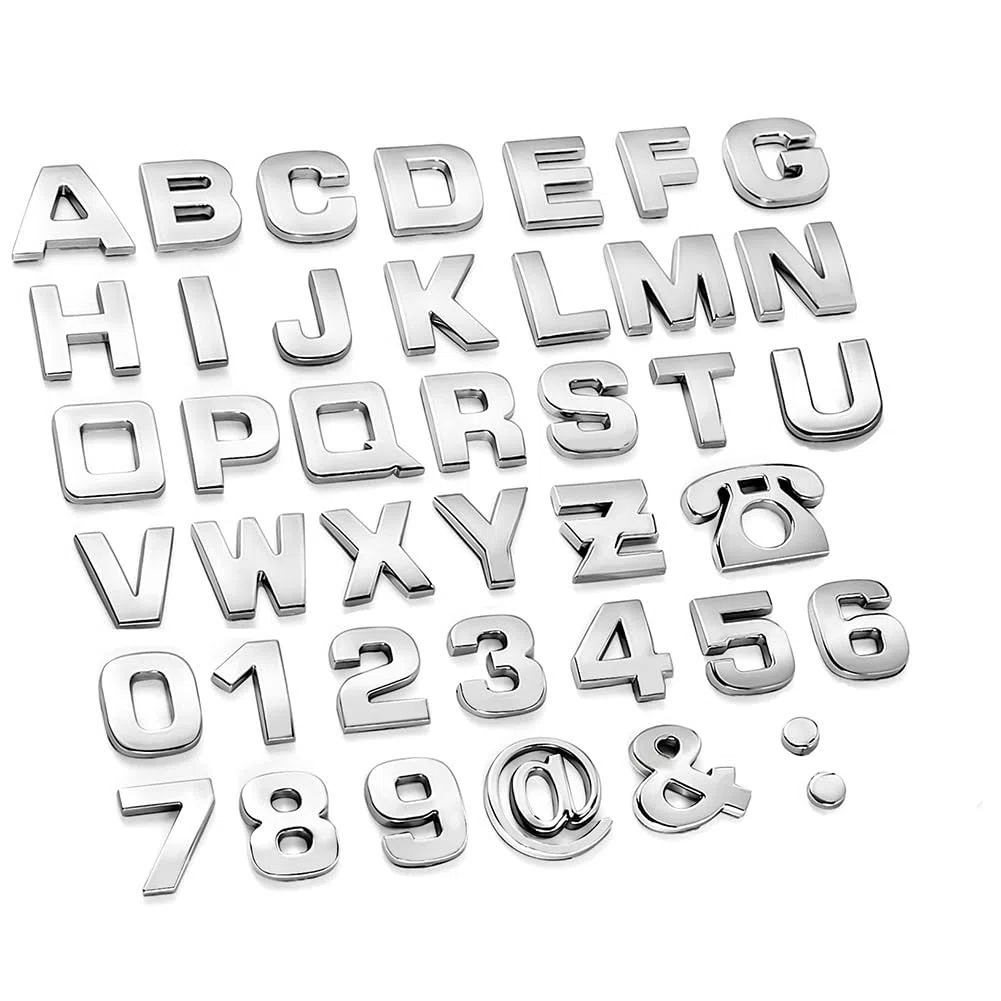 40 Pegatinas 3D DIY Letras de Personalizadas Coche a, 26 Letras Etiquet 10 numeros 4 símbolos, Coche Auto Emblema Carta Insignia Etiqueta, DIY Logo Decoración