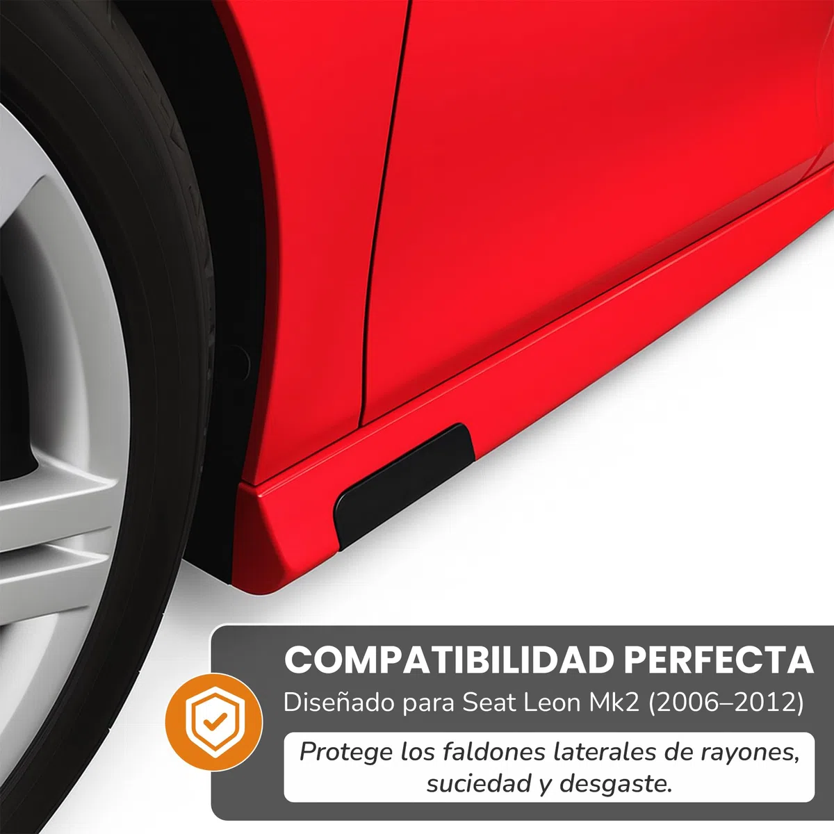 Tapa Talonera Seat Leon Mk2 FR-Cupr@-Kit Aero Todas Sus Variantes/Tapadera Faldones Laterales Leon Mk2/ Tapas Talonera Leon MK2 2006-2012 Negro ((Delantera Izquierda) 1PL 853 917 GRU)