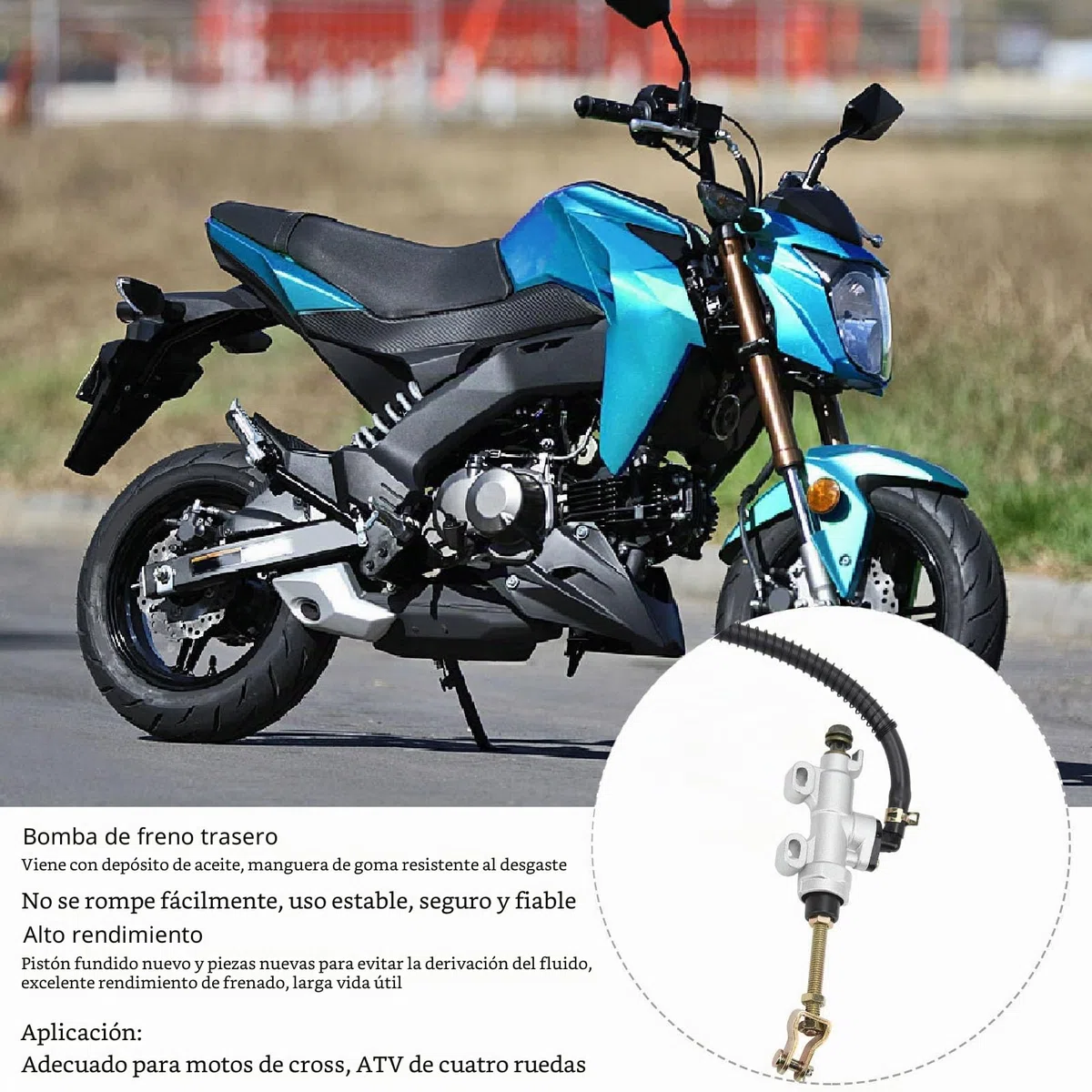 Bomba de freno trasero para moto Dirt Bike ATV, Universal Cilindro maestro hidráulico del freno de pie trasero (Plata)