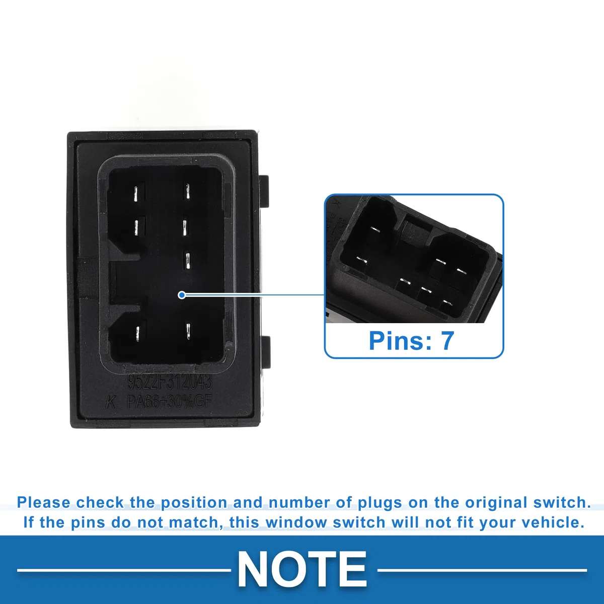 A ABSOPRO Interruptor De Ventana Eléctrica Interruptor De Control De Ventana Del Lado Del Pasajero Para Hyundai Tucson Ix35 2010-2015 Negro
