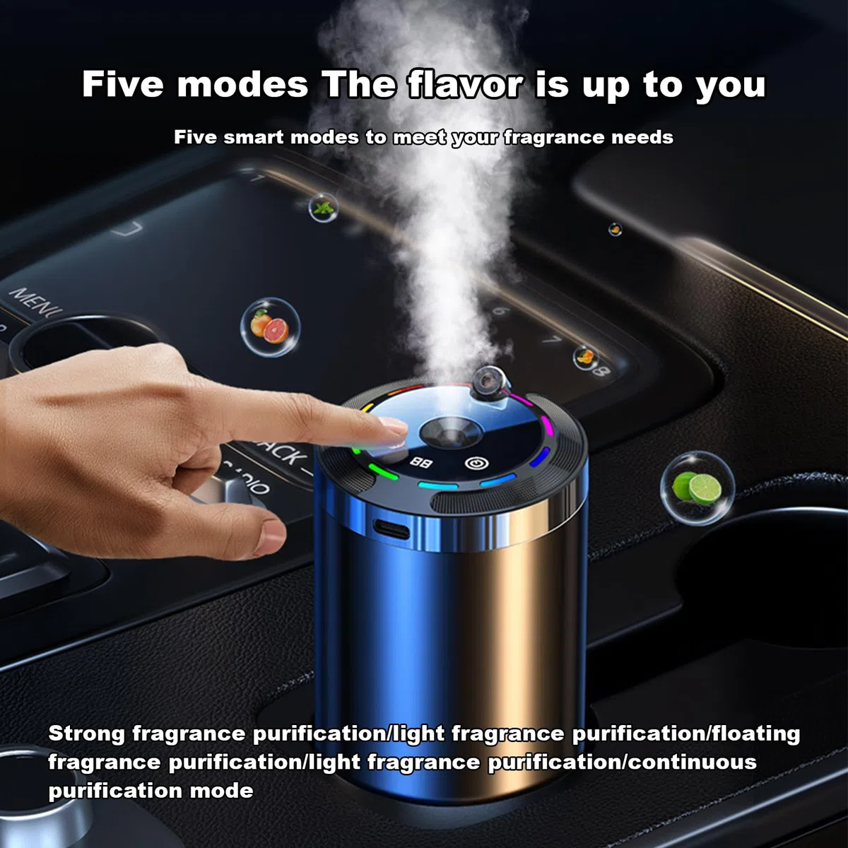 Teksome Humidificador de Automóvil, Aromaterapia, 5 Modos Ambientador de Aire para Automóvil - Liminador de Olor para Coche, Hogar, Oficina, Habitación Pequeña