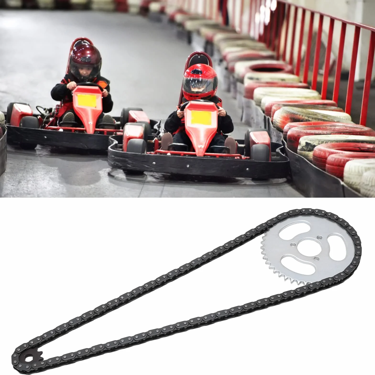 Yosoo Health Gear Kit de Cadena de Piñón de Repuesto, Kit de Piñón de Cadena T8F, Cadena de Piñón Delantero y Trasero T8F, Juego de Cadena de Engranajes T8F de Alta Potencia para Karts