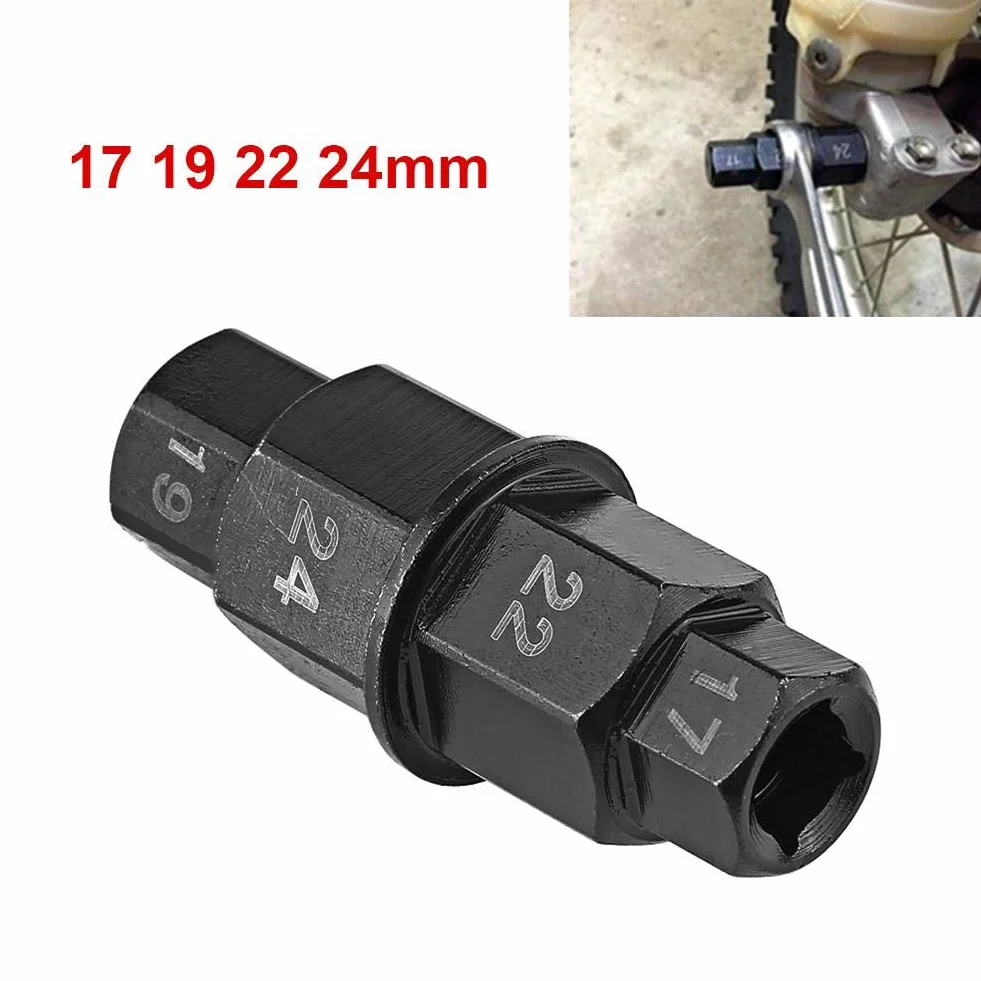 Herramienta Eje Hexagonal, 4 en 1 para Tamaños 17 19 22 24mm Llave Allen Moto Herramienta para Rueda Trasera Delantera for Mecánicos Aficionados y Mantenimiento de Motocicletas