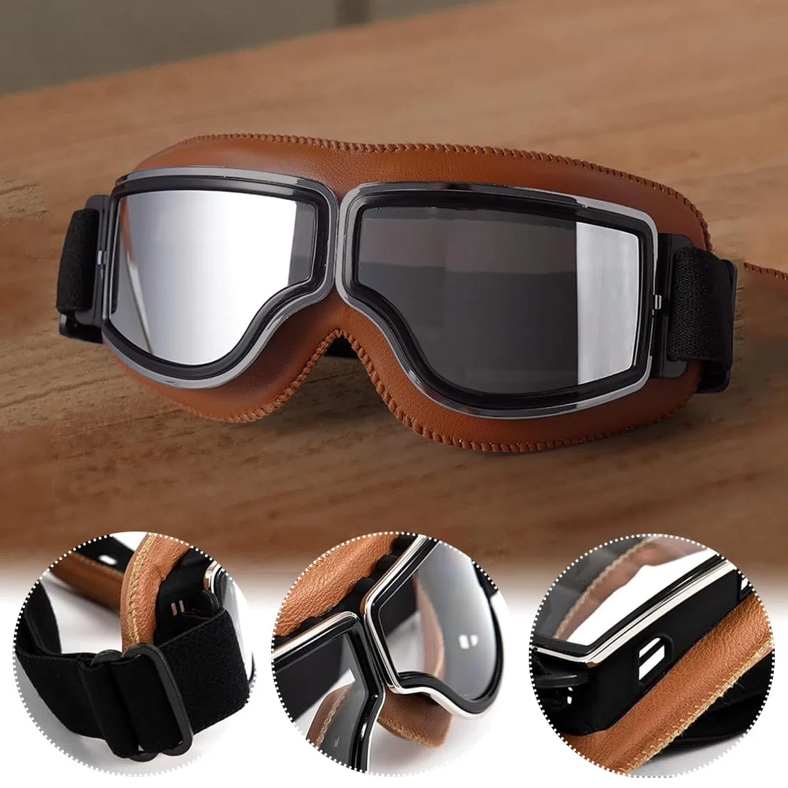 Gafas Moto Vintage Gafas de Aviador Gafas de Motocross Gafas de Casco de Ciclismo Gafas de Protección para Los Ojos Gafas de Motocicleta Retro Gafas de Sol Retro Resistentes Viento y Polvo