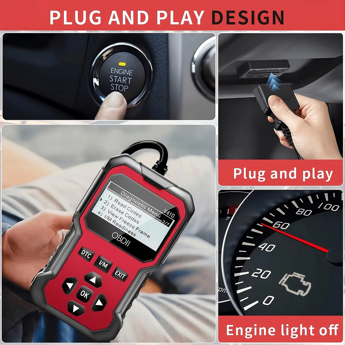 ELECTROMANIA Escáner OBD2 para Coche Naranja – Lector de Códigos de Error Motor, Herramienta de Diagnóstico Automotriz Universal OBDII Desde 1996, Pantalla LCD, Plug & Play