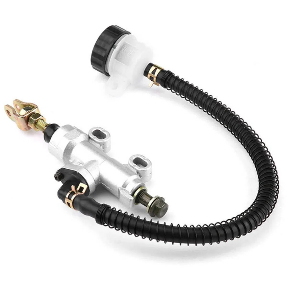 Akozon Depósito de la bomba del cilindro maestro hidráulico del freno de pie trasero para motocicleta Dirt Bike ATV(Blanco)