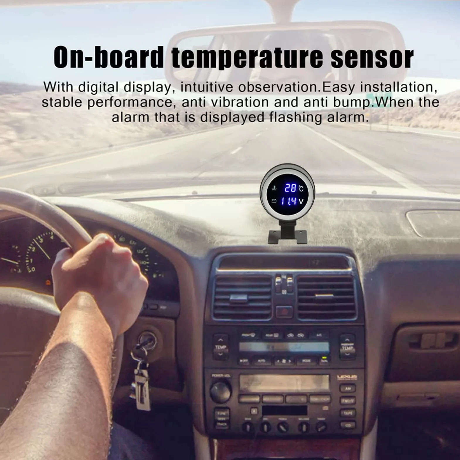 Medidor Digital de Temperatura del Agua, Akozon 9 V‑36 V Redondo Luz de Fondo Azul Voltímetro Indicador Digital de Temperatura del Agua para Coche Motocicleta ATV