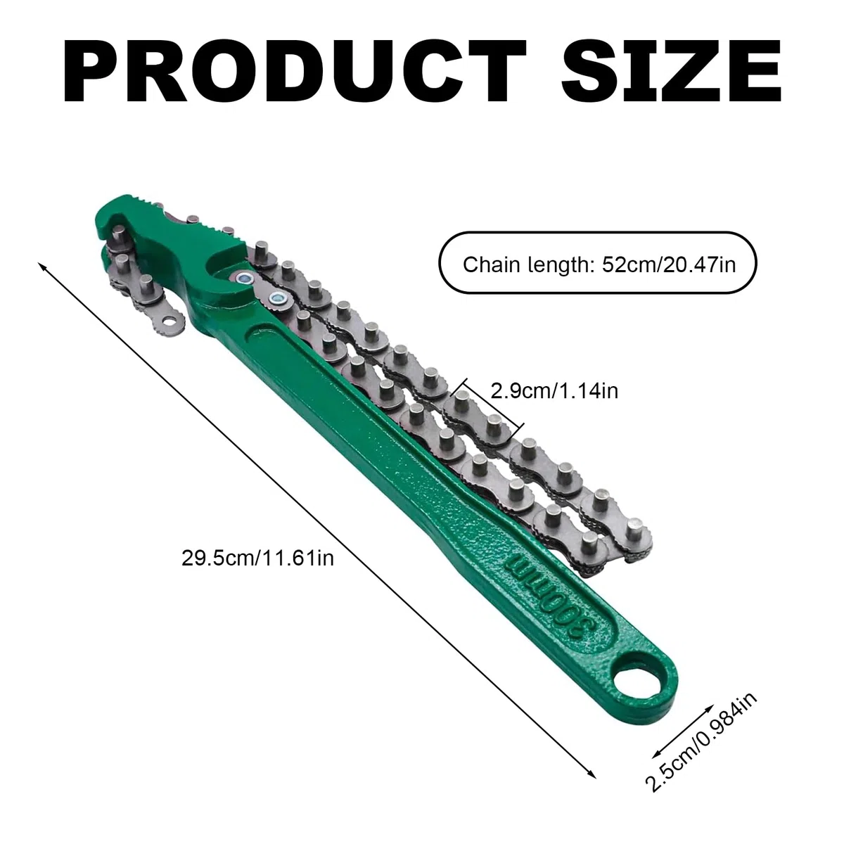 12 Pulgadas Llave para Filtro de Aceite, Acero al Carbono Extracción de Filtro de Aceite Tipo Cadena, Ajustable Llave de Cadena para Riego, Verde, para Instalación y Reparación de Maquinaria