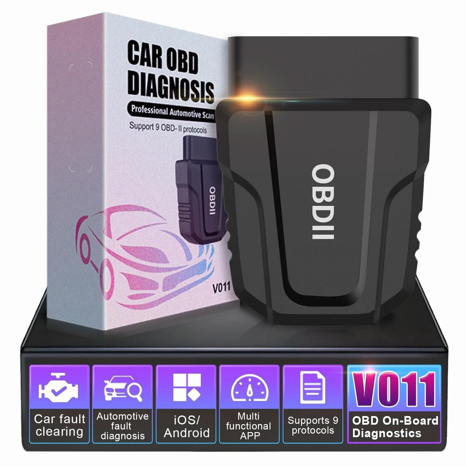 Lector de código de automóvil con escáner inalámbrico avanzado OBD2, con detección automática de Motor Bluetooth 5.4, Mini Herramienta de diagnóstico automático para iOS, Android y Windows