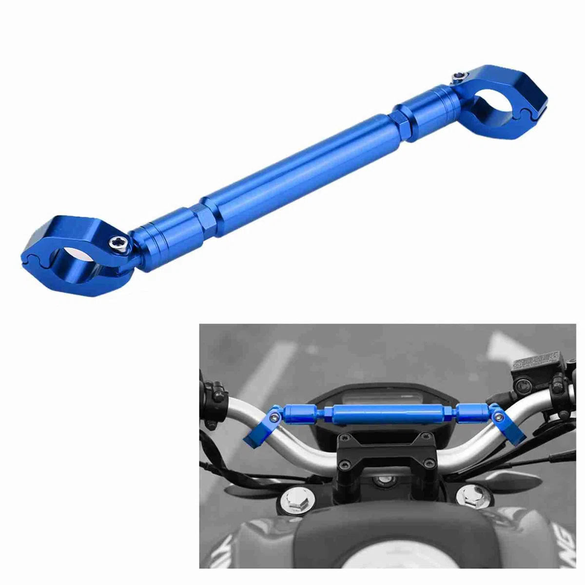 Barra cruzada de estabilizador de manillar de motocicleta de aluminio de alta resistencia con montaje ajustable (Azul)