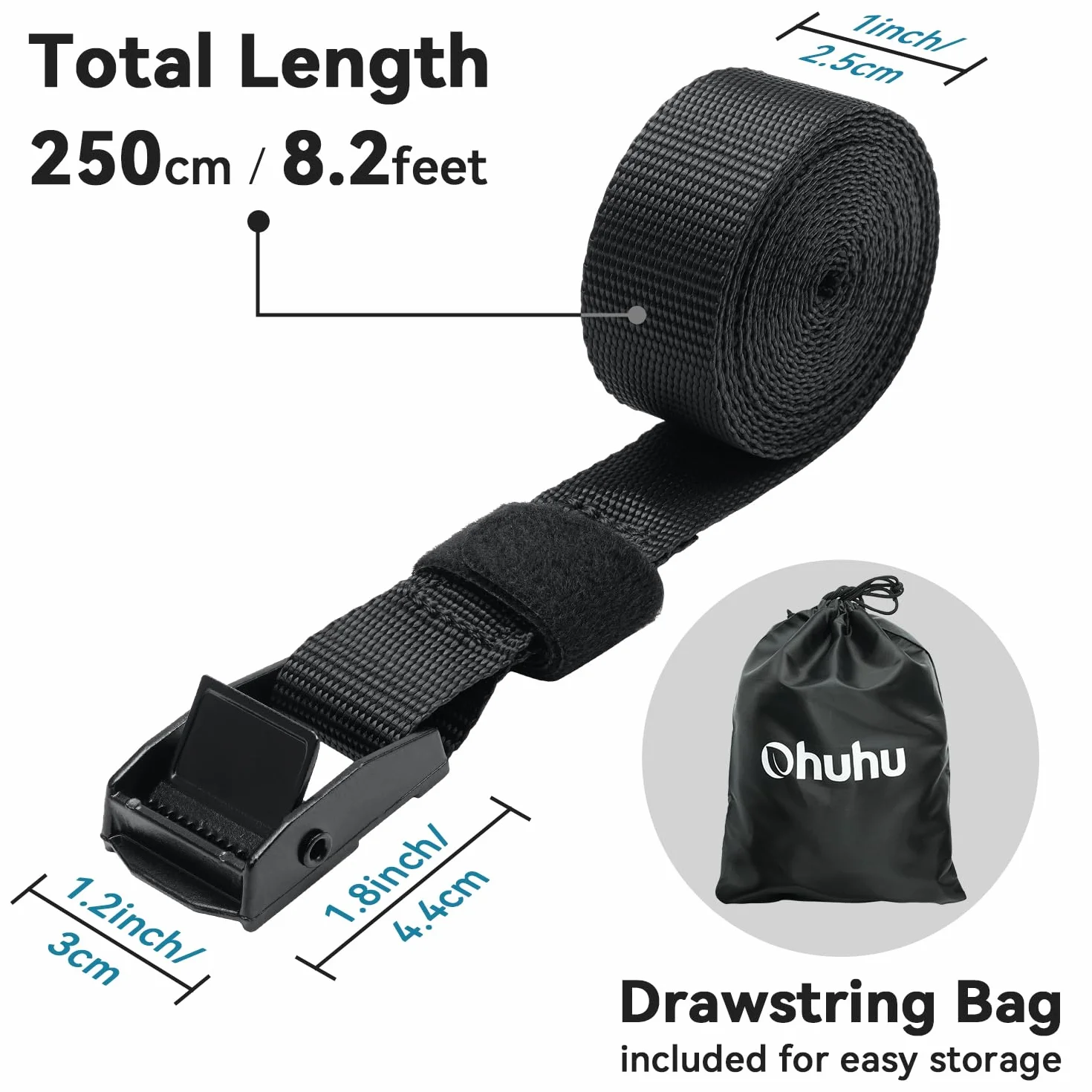 Ohuhu Correas de amarre, paquete de 10 correas tensoras resistentes, correas de amarre ajustables de 2,5 m, correas de carga de 250 kg de capacidad de carga para motocicleta, carga, camiones, remolque