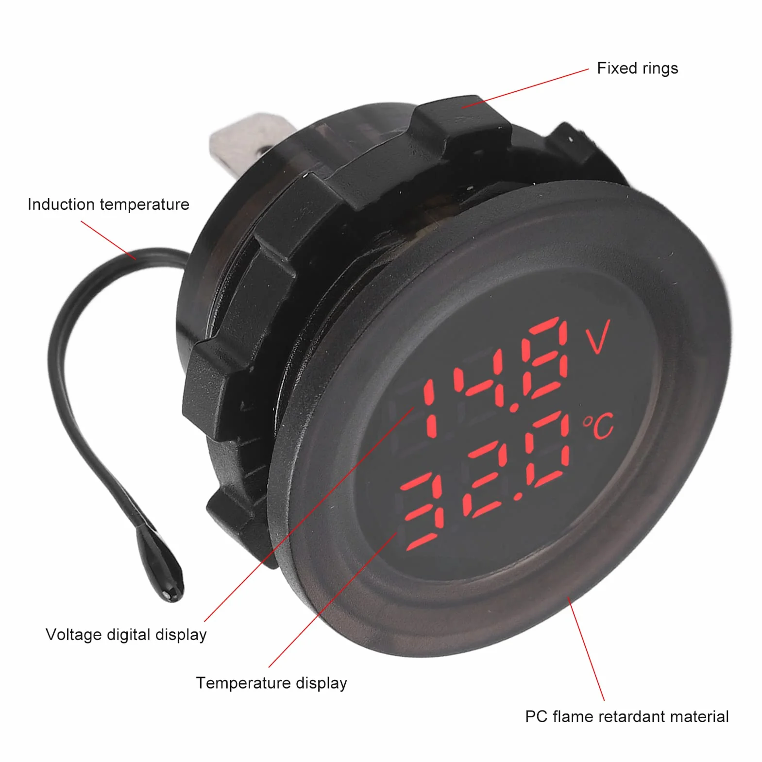 Medidor de Termómetro para Automóvil, 12V-24V Termómetro de Temperatura para Automóvil con Pantalla Dual Voltímetro Digital para Automóvil Impermeable Monitor de Temperatura Termómetro Detector