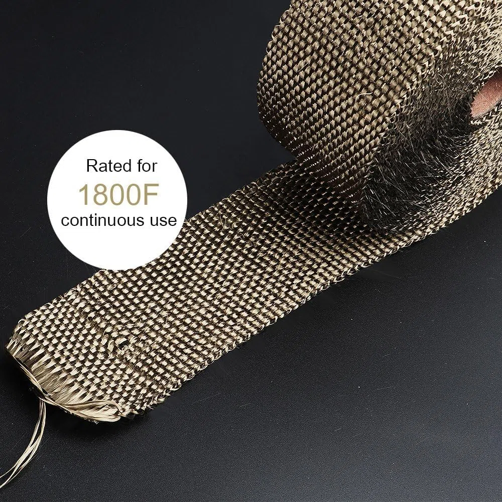 ilauke 10M x 5cm banda para cabecera de escape, fibra de titanio cinta anticalorica escape para tubo, colector turbo, calor alto, marrón, con 10 abrazaderas de acero inoxidable