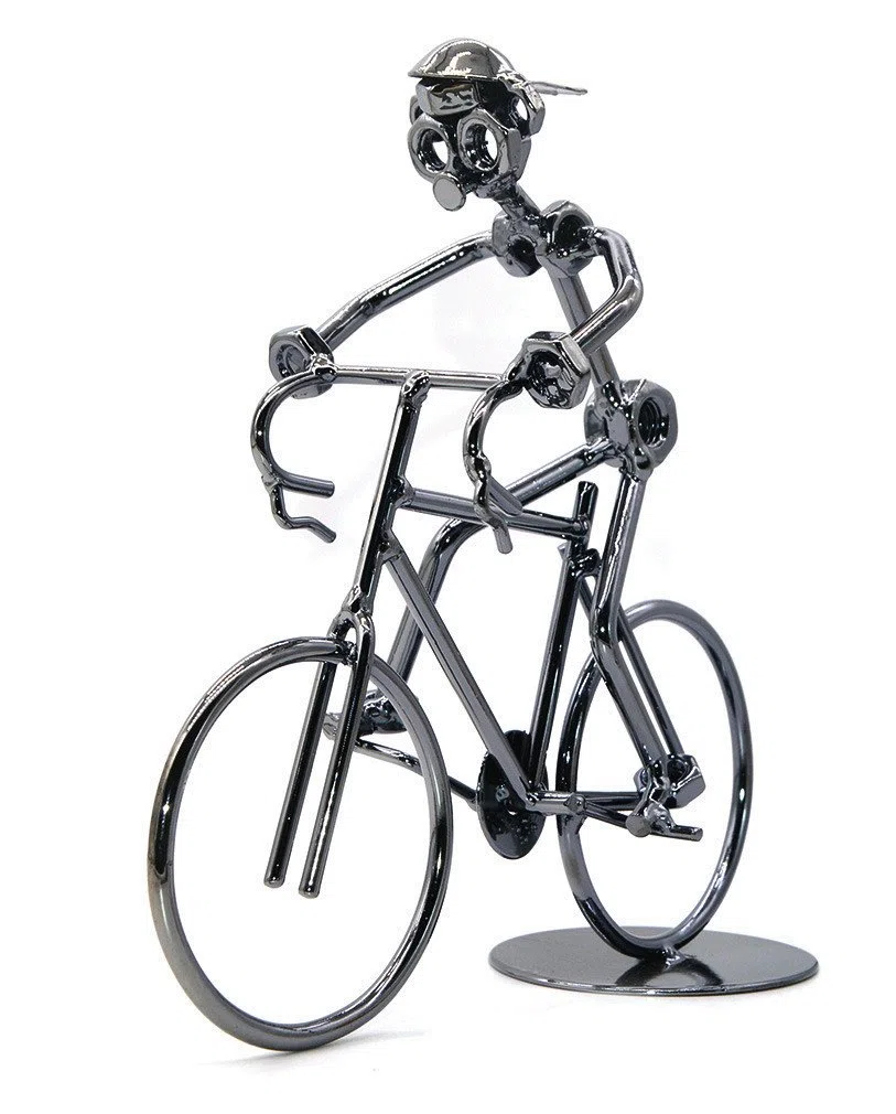 Escultura de metal retro clásica hecha a mano de hierro para bicicleta, decoración única de metal para los amantes de las bicicletas y las motocicletas