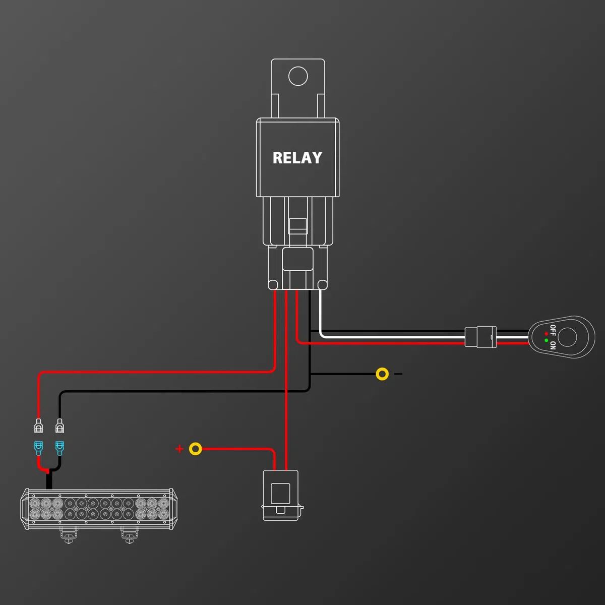 RIGIDON 1 Lead 12 V 18AWG CC Kit de cableado de luz antiniebla, Kit de cableado para barra de luz led, lámpara trabajo, faro, Arnés de encendido/apagado de relé de fusible (Modelo A)