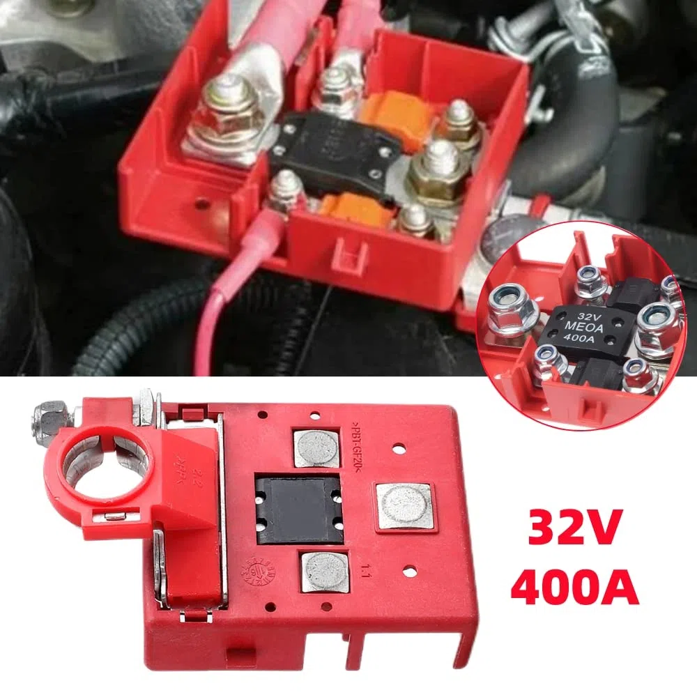 Caja de fusibles de la batería de distribución de terminales de abrazadera Conectores,32V 400A coche de liberación rápida con fusibles Conector de batería para caravanas Camper Barco Camión(Sin tapa)