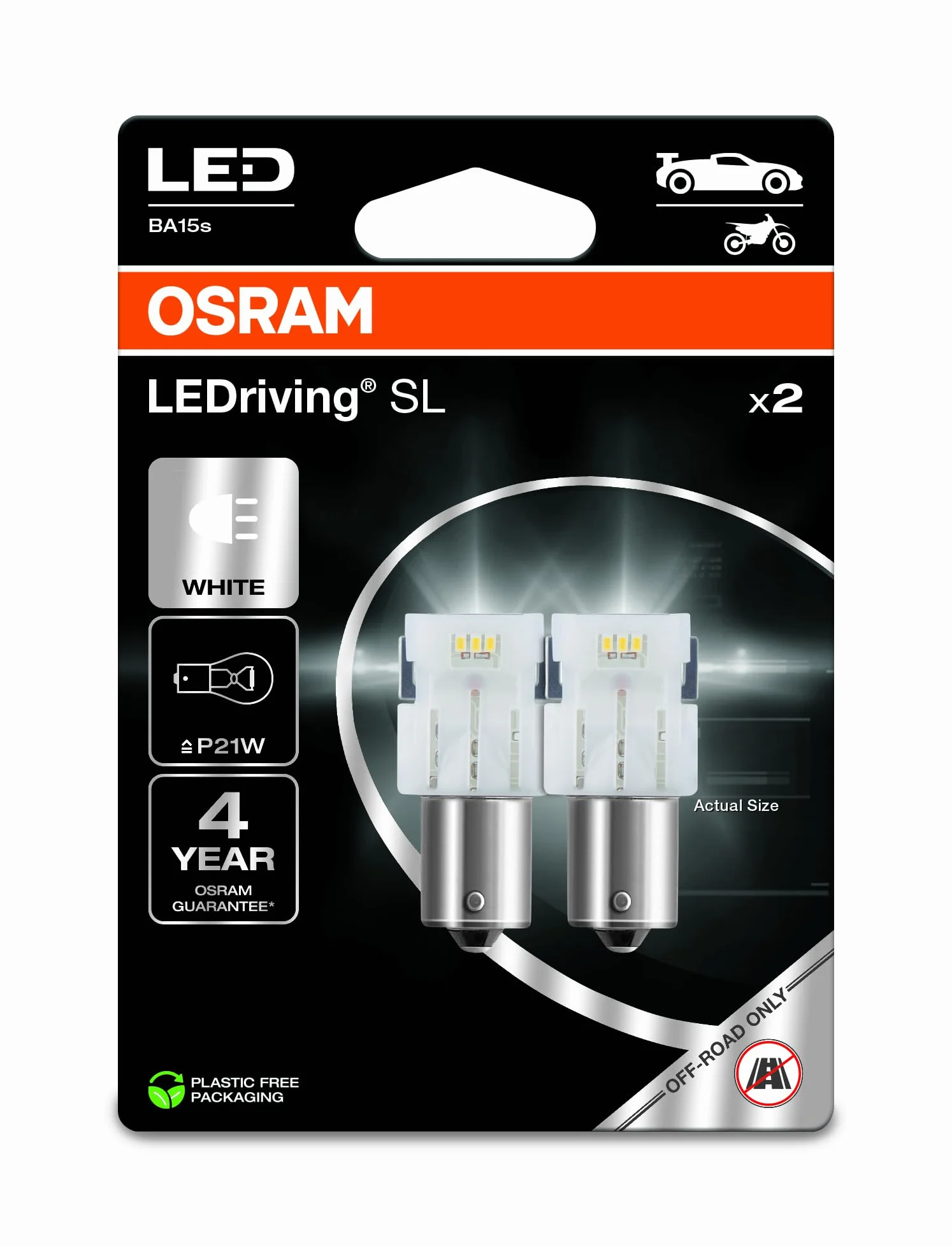 OSRAM LEDriving SL, P21W, Blanco 6000K, Doble Blíster (2 lámparas), LED Retrofit, solo uso todoterreno