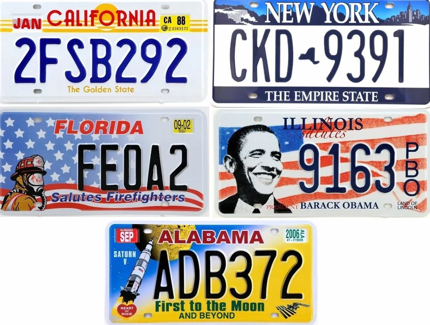 OPO 10 - Lote de 5 Placas de matrícula de automóviles de EE. UU. de Metal - réplicas de Placas Americanas Reales - Fabbri LF18