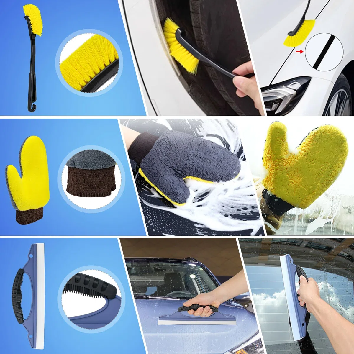 Kit Limpieza Coche, 21 Piezas Cepillo Limpieza Coche Kit de Limpieza Coche para Interior y Exterior Productos de Limpieza para Coche Kit Limpieza para Coche