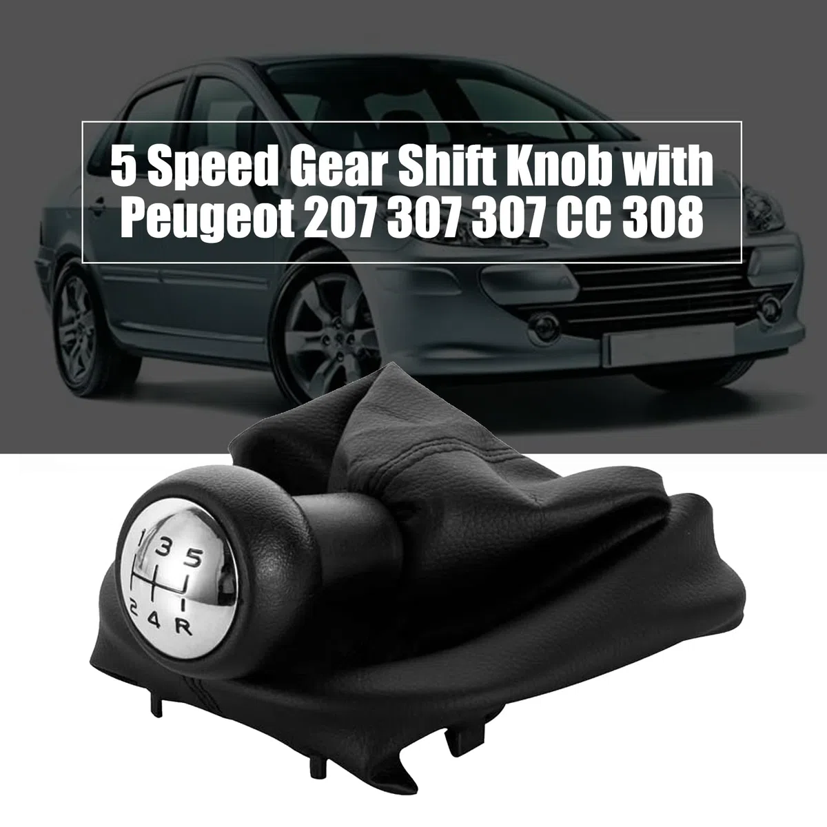 OBEST Pomo Palanca Cambio Coche Adecuado para Peugeot 306 406 206 207 307 309 106 205 206 3008 para Citroen C2 C3 C4, 5 Velocidad Pomos Palanca Coche con Cubierta antipolvo de Cuero PU Suave Negro