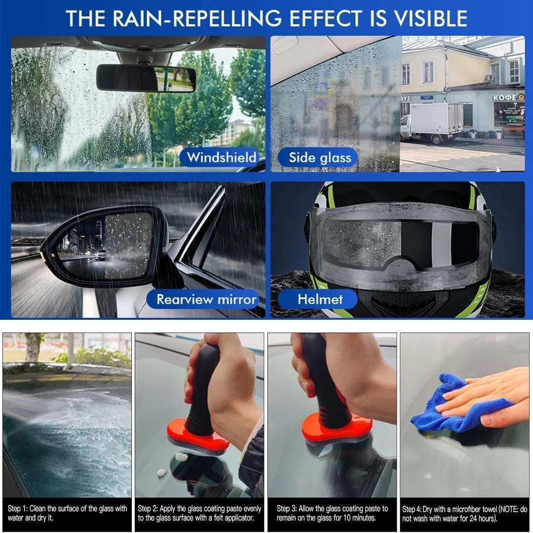 Hydrophobic Glass Treatment Kit, Rain and Fog Repellent Coating for Windshield,Glass Cleaning Board, Enhances Driver Visibility and Safety (100ml) (2Pcs A)
