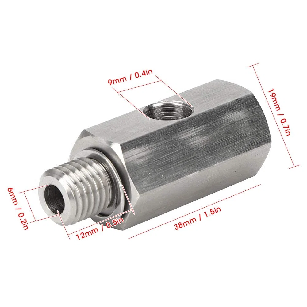 Adaptador de sensor de presión de aceite, M12x1.5 1/8 NPT Medidor de línea de alimentación de suministro turbo Sensor de presión de aceite Conector en T Accesorios de coche de acero inoxidable