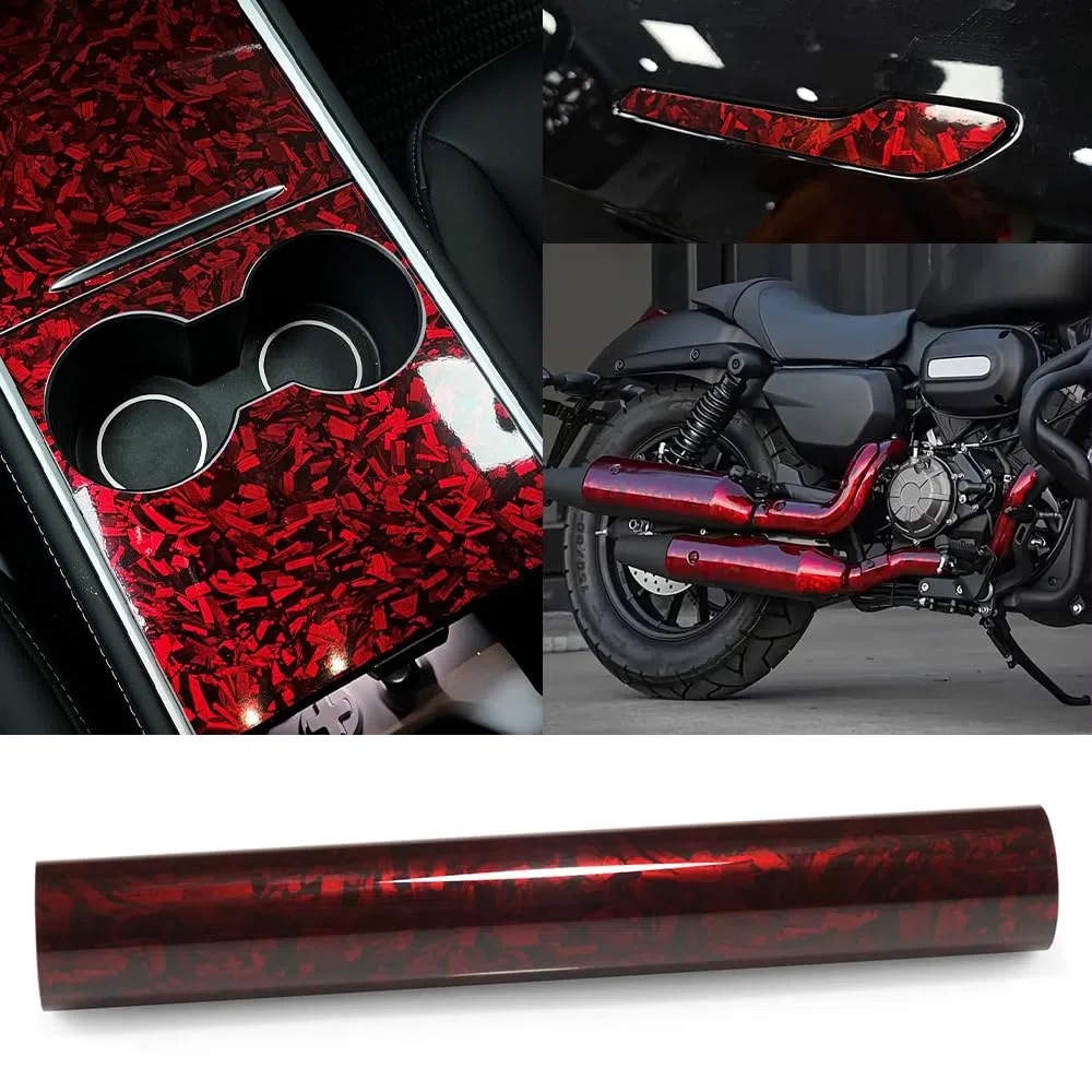 30cm x 150cm Pet Vinilo Forged Fibra de Carbono para Coche Vinilo Adhesivo Coche de Protección para Interior/Exterior del Auto, Moto, Bicicleta (Rojo Brillo, 30cm x 150cm)