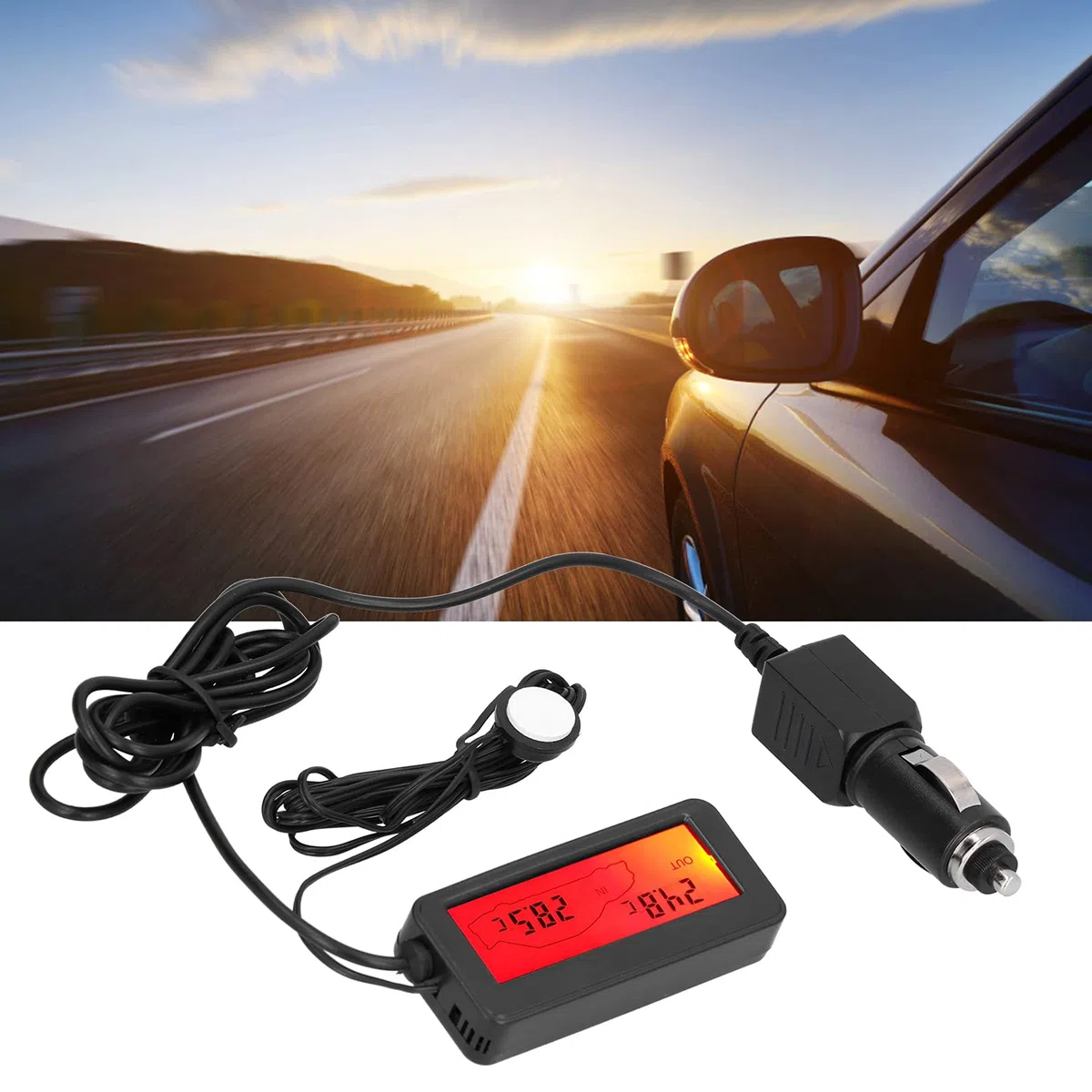 Termómetro LED Digital DC12V Mini Termómetro de Coche Medidor de Temperatura Electrónico Suministros para Interiores y Exteriores Instrumento de Medición(Rojo)