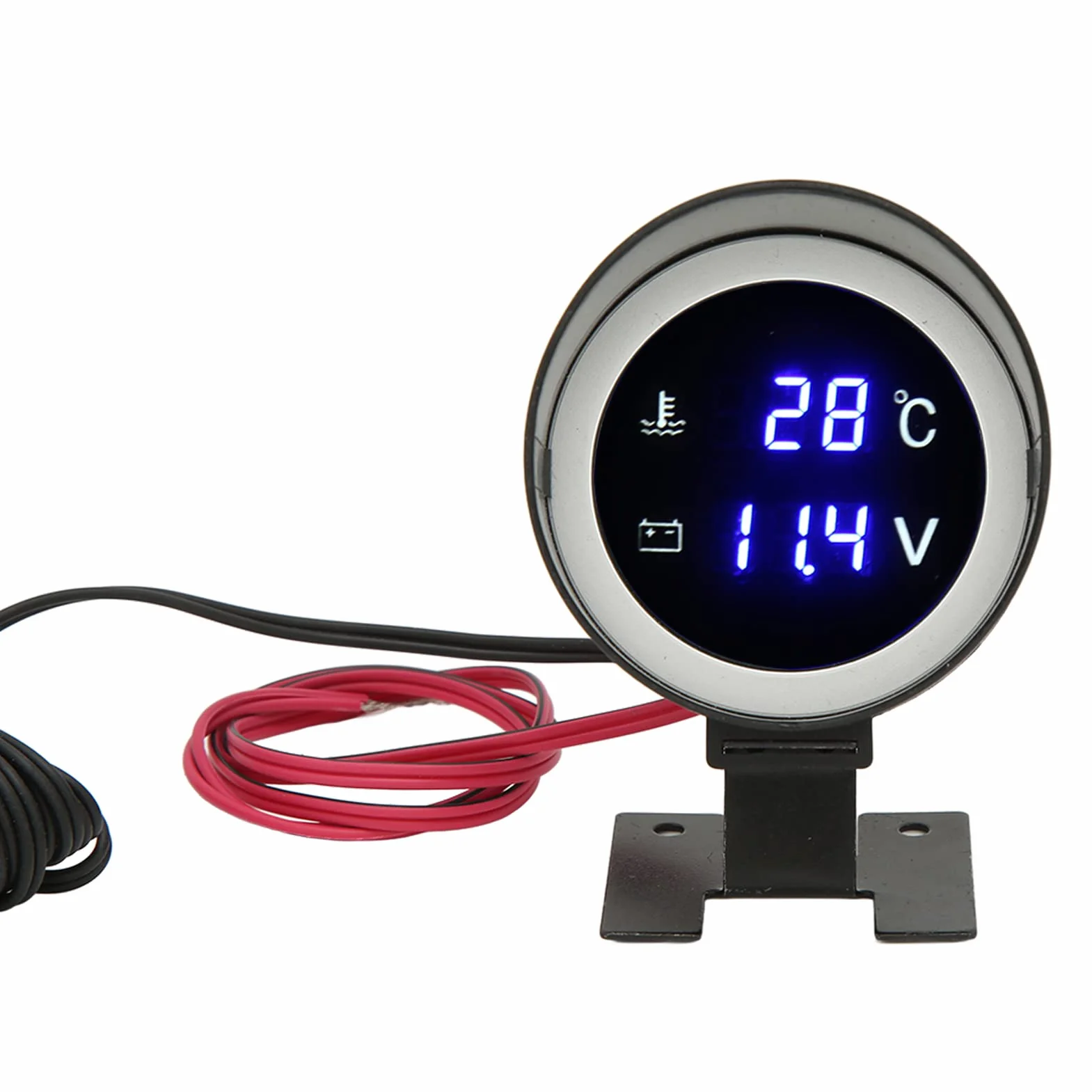 Medidor Digital de Temperatura del Agua, Akozon 9 V‑36 V Redondo Luz de Fondo Azul Voltímetro Indicador Digital de Temperatura del Agua para Coche Motocicleta ATV