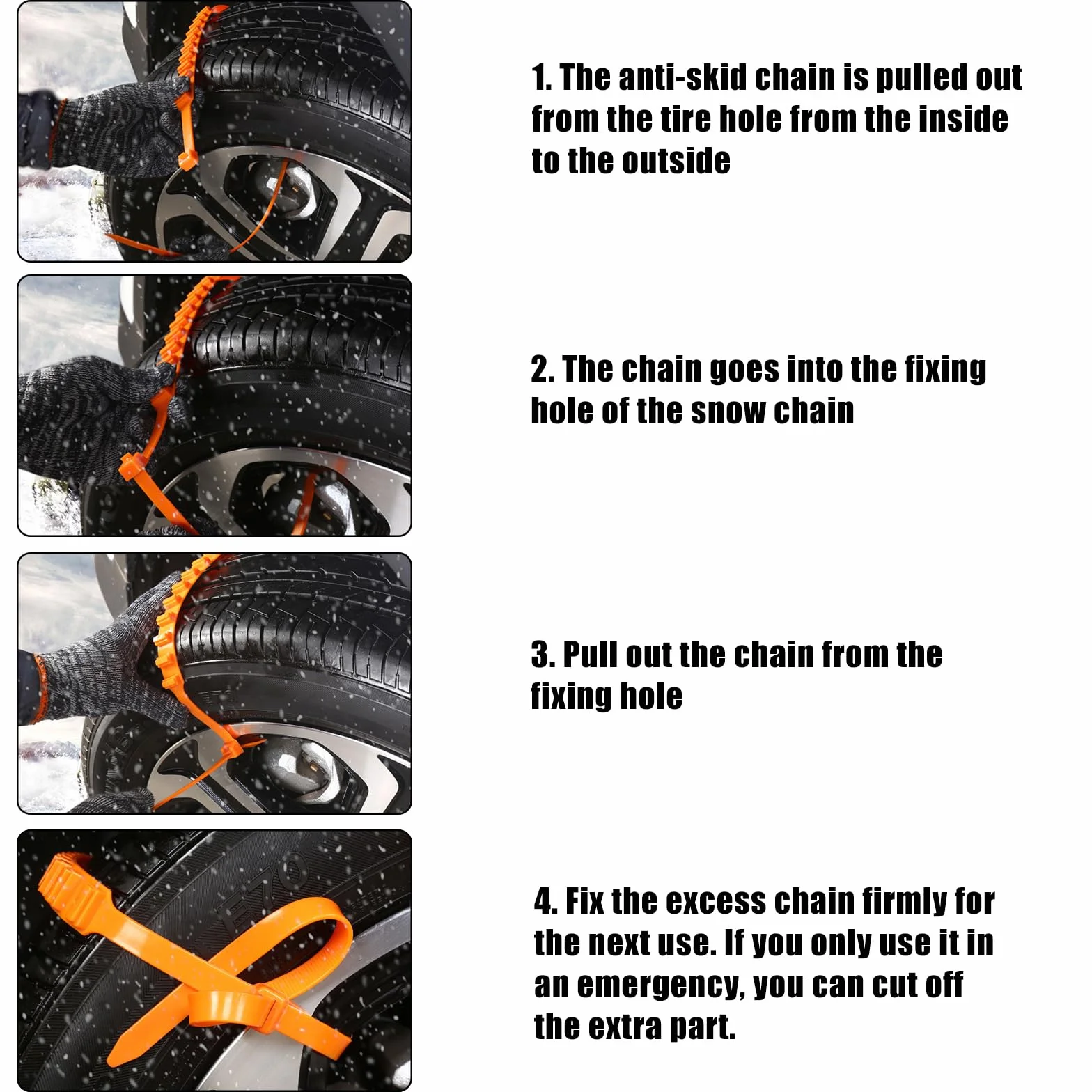 Cadenas de Nieve Antideslizantes para Coche - Tracción Universal para Neumáticos de SUV, Furgoneta y Otros Vehículos (10 Unidades)