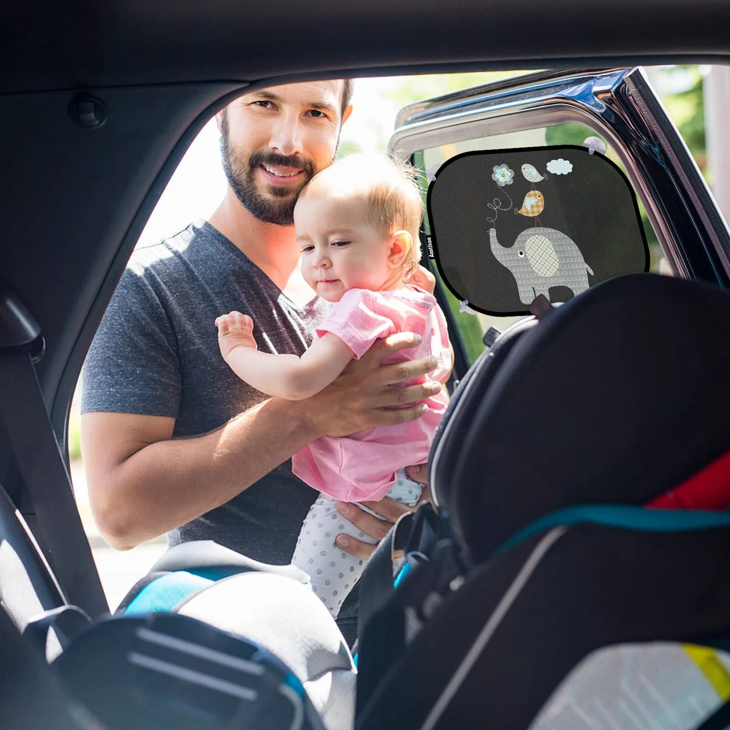 Protección solar para coche con protección UV, protección solar para ventana de coche, para niños con motivos de animales dulces, 45 x 35,5 cm, juego de 2 unidades
