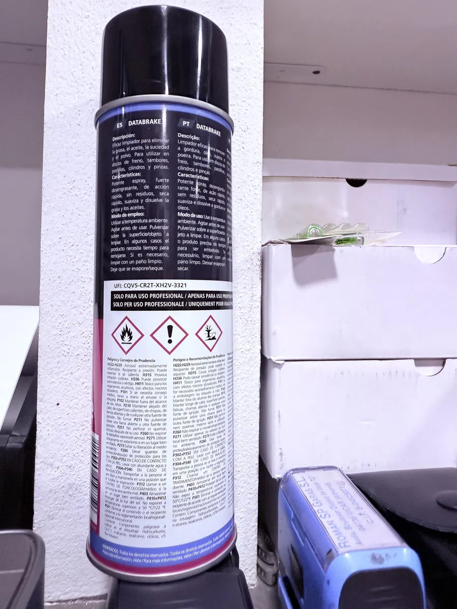 Genérico Datacol Databrake | Limpiador de Frenos Profesional en Spray | Eliminador de Grasa, Aceite y Polvo de Freno | 500 ml | Pack 4 Unidades, Referencia Z325123ES
