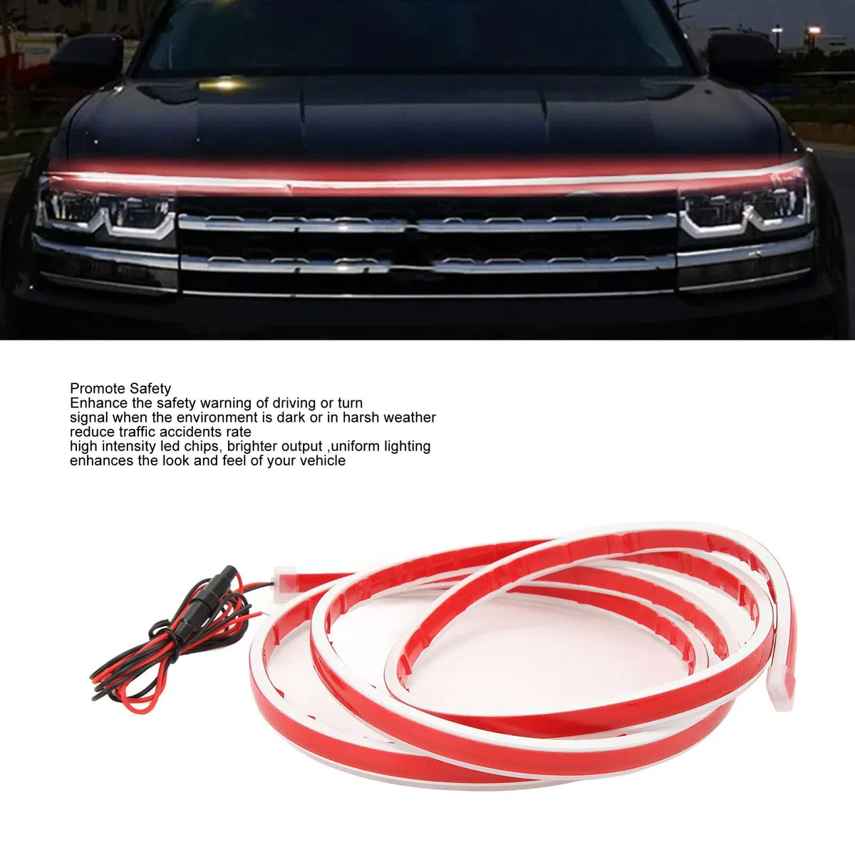 Tira de Luces LED para capó de Coche de 10W, Barra de Luces de Decoración Exterior de Motor de 180cm de Longitud para Coches, SUV, Camiones (Rojo)