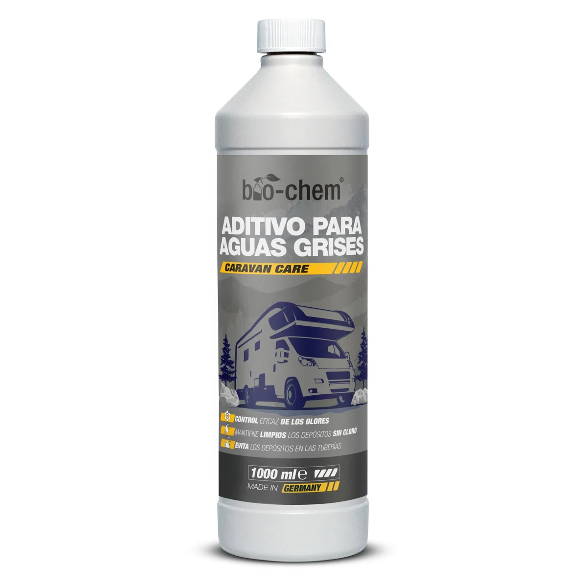 Bio-Chem - Aditivo para depósitos de Aguas Grises de 1L - Aditivo para depósitos de Agua de Furgonetas Camper, WC caravanas - Agente Limpiador para depósitos de Agua