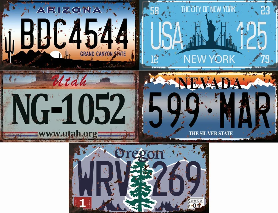 OPO 10 - Lote de 5 Placas de matrícula de automóviles de EE. UU. En Metal, con Efecto Envejecido - réplicas de Placas Americanas Reales (Old1)