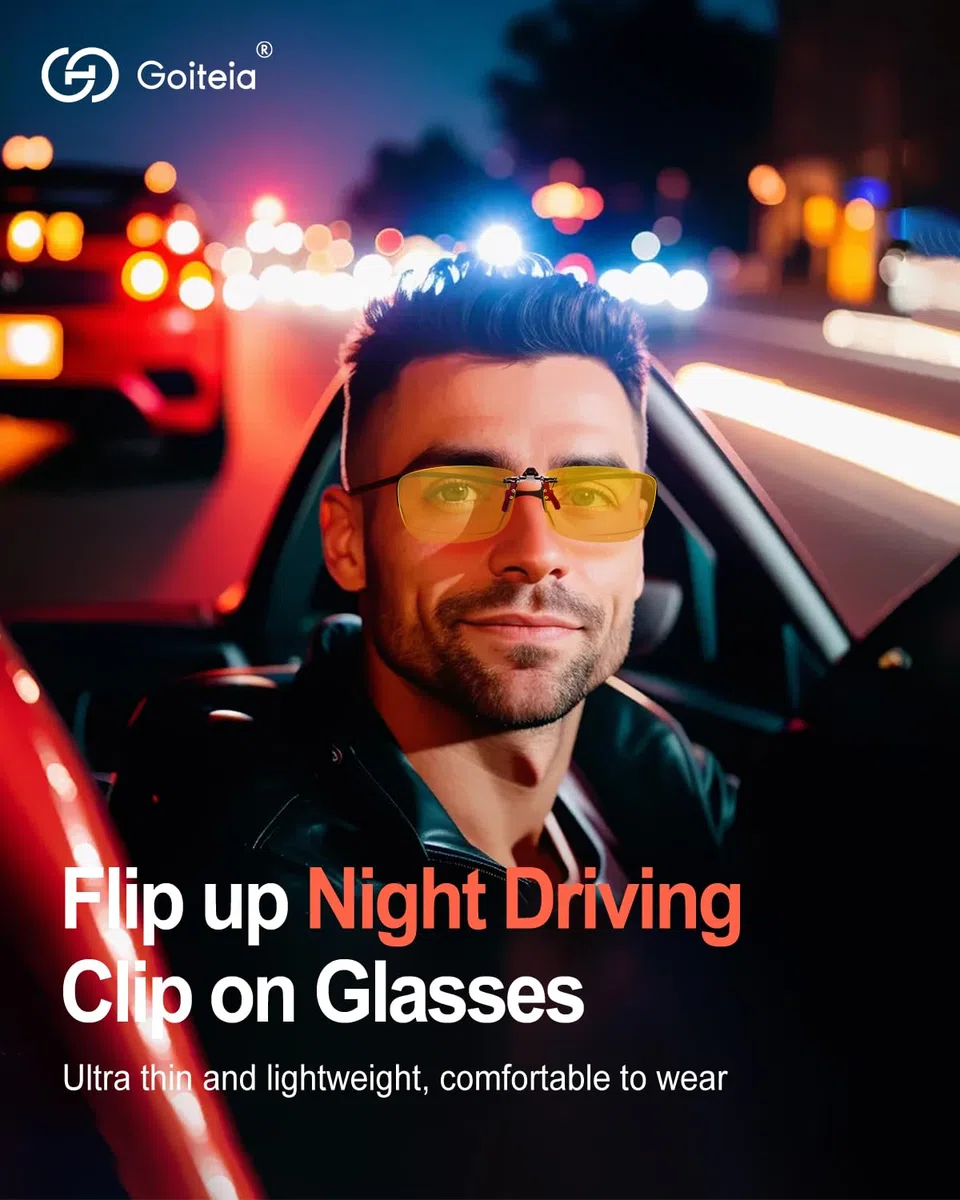 Goiteia Polarizado Clip en Gafas de Conducción Nocturna Antideslumbramiento para Hombres Mujeres Flip up,Minimiza eficazmente el deslumbramiento de los faros