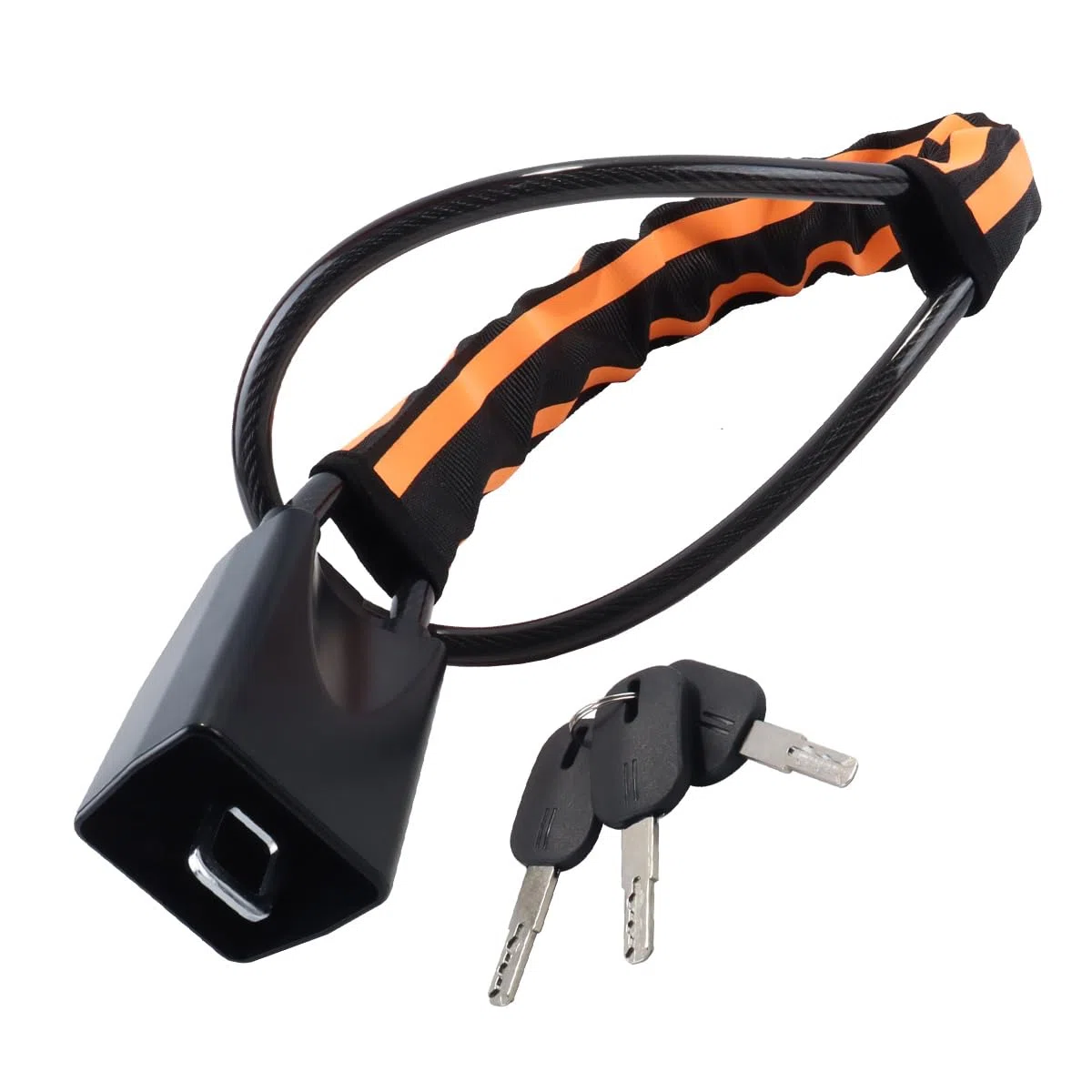 Ubric Candado de volante con tira reflectante, antirrobo resistente con 3 llaves para coche, SUV, camión, camioneta, furgoneta y autocaravana (negro y naranja)